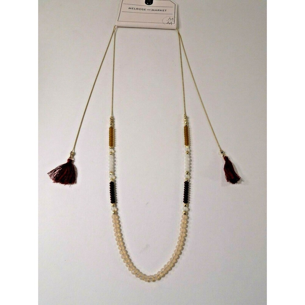 Nordstrom Melrose and Market Women's Beaded Tassel Necklace BURG NWT 50